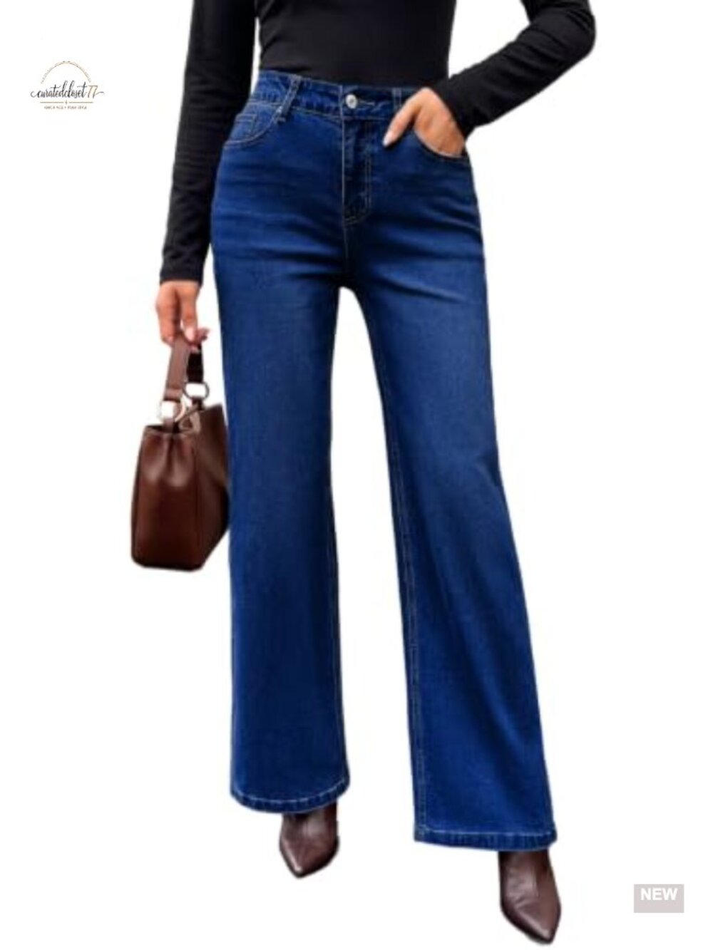 Women's Stretchy High Waisted Flare Wide Leg Jeans with Pockets